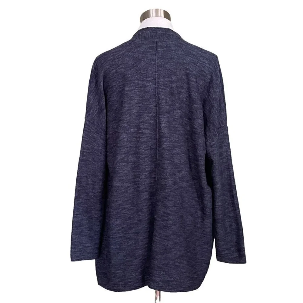 J Jill Womens Denim Blue Cotton Open Front Cardigan Womens Sz XS Marled Knit